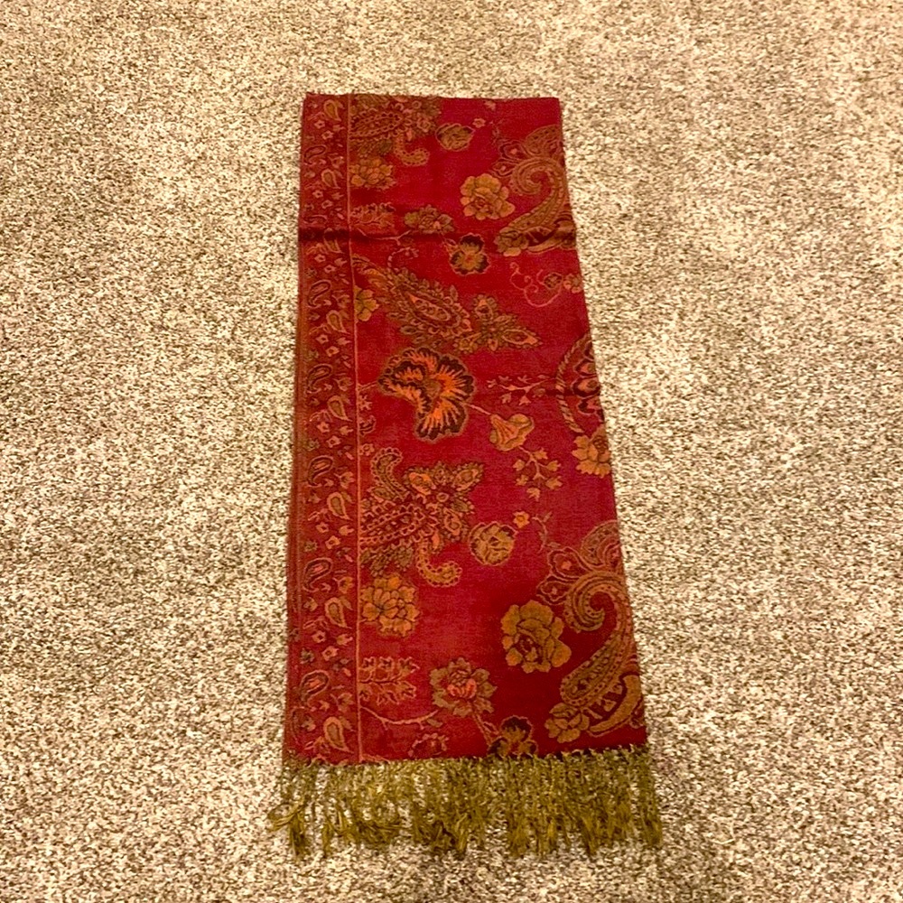 Pashmina Paisley Floral Scarf Deep Red Orange NWT Fringe Wrap Shawl Artsy